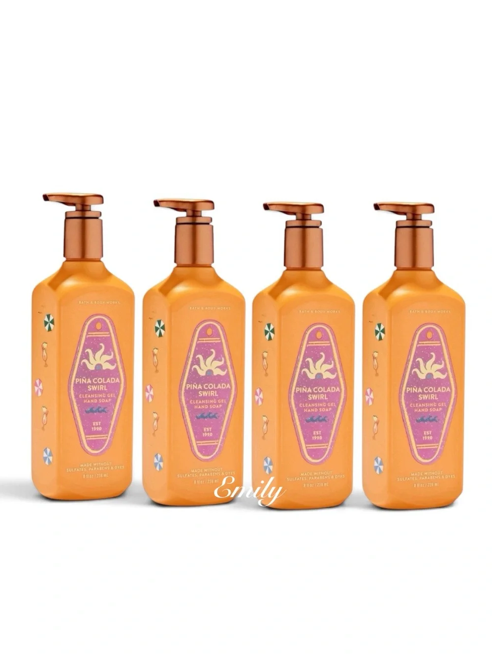 4X Bath & Body Works PINA COLADA SWIRL 8 fl oz Cleansing Gel Hand Soap Set